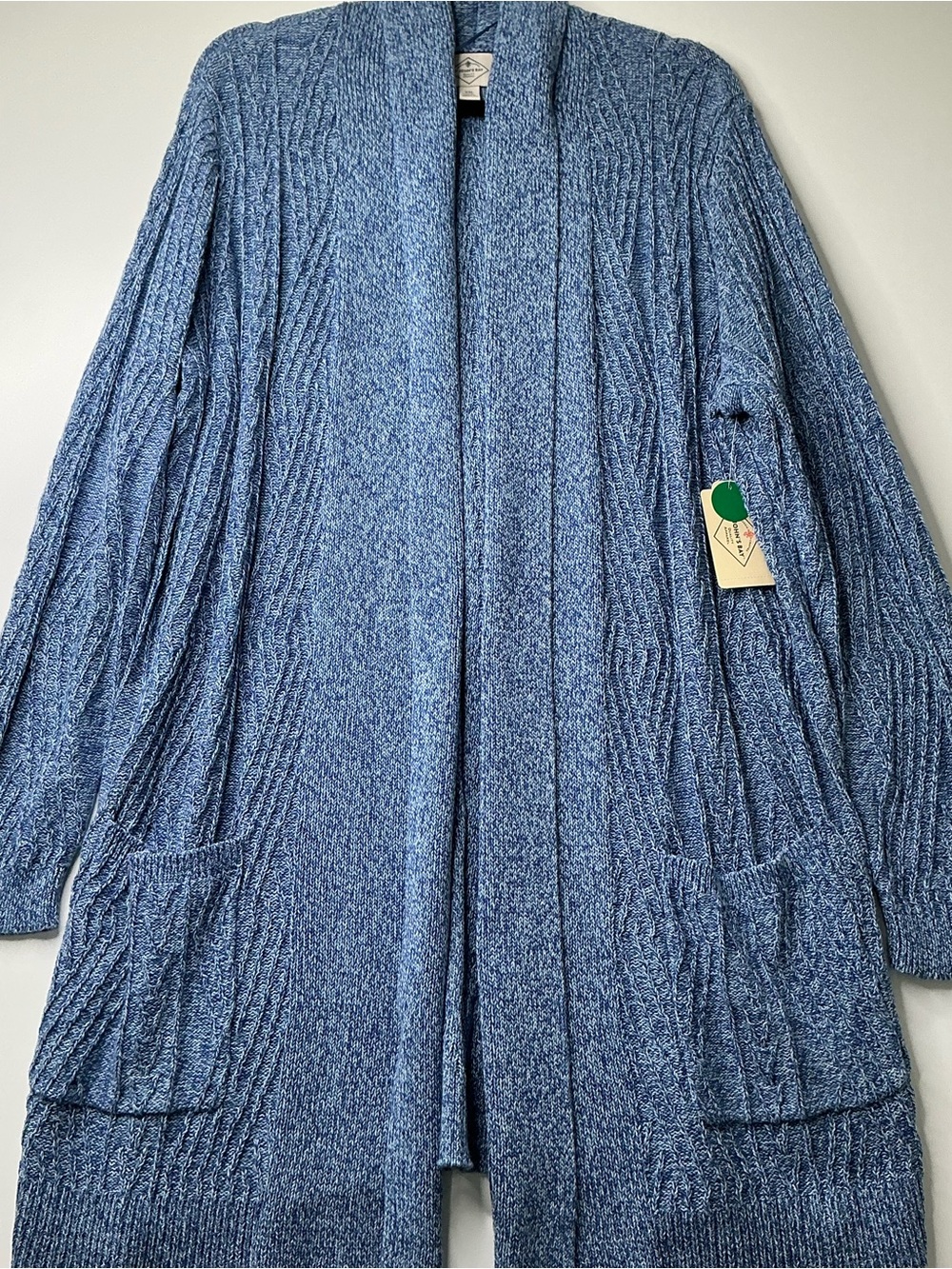 St John’s Bay Cardigan Sweater Pockets Blue Open Front Knit Lightweight XXL